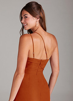 Azazie Eren Bridesmaid Dresses Paprika Sheath One Shoulder Chiffon Dress image2