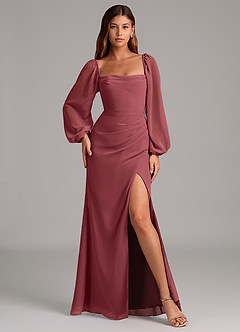 Azazie Brixley Robes de demoiselle d'honneur Robe Sirène en Mousseline de soie Manche longue Merlot image4