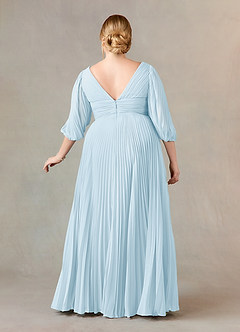 Azazie Zahara Mère de la mariée Robes Robe Trapèze en Mousseline de soie Col V plissé Bleu Ciel image8