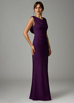 Azazie Kieryn Robes de demoiselle d'honneur Robe Sirène en Satin extensible Plissée Grain De Raisin image4