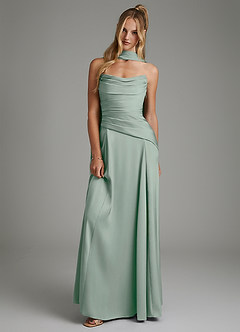 Azazie Gabriela Vestidos de damas de honor Vestido Agave de Satén Elástico de Línea A con Corsé image1