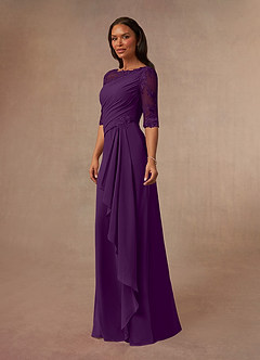 Azazie Dionysus Final Sale Grape A-Line Boatneck Lace Chiffon Dress image2