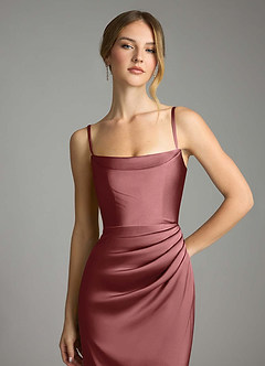 Azazie Leonis Bridesmaid Dresses Amethyst Mermaid Pleated Stretch Satin Convertible Dress image3