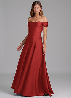 Azazie Seriana Bridesmaid Dresses Pomegranate A-Line Off the Shoulder Stretch Satin Convertible Dress image3