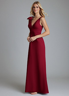 Azazie Taro Bridesmaid Dresses Burgundy Sheath Bow Chiffon Dress image5