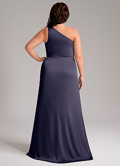 Azazie Phaedra Bridesmaid Dresses Stormy A-Line One Shoulder Stretch Satin Dress image9