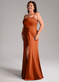 Azazie Lidia Bridesmaid Dresses Burnt Orange Mermaid Side Slit Stretch Satin Dress image4