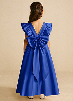 Azazie Piglette Flower Girl Dresses Royal Blue A-Line Bow Matte Satin Dress image1