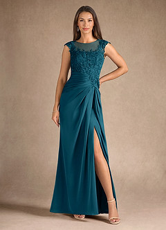 Azazie Santa Barbara Mother of the Bride Dresses Ink Blue Sheath Pleated Stretch Satin Dress image5