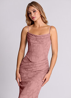 Azazie Sorrel Robes de demoiselle d'honneur Robe Sirène Convertible en Blumen-Burnout Corset Rose Poussiéreuse image7