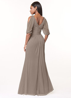 Azazie Noelia Venta Final Vestido de Gris Pardo de Malla de Corte en A con Plisado image2