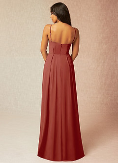 Azazie Kyedae Bridesmaid Dresses Terracotta A-Line V-Neck Pleated Chiffon Dress image2