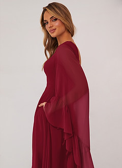 Barbie ♥ Azazie Bridesmaid Dresses Burgundy A-Line Long Sleeve Chiffon Dress image6