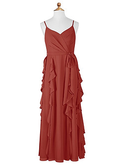 Azazie Peyton Junior Terracotta A-Line V-Neck Cascading Ruffles Chiffon Dress image6