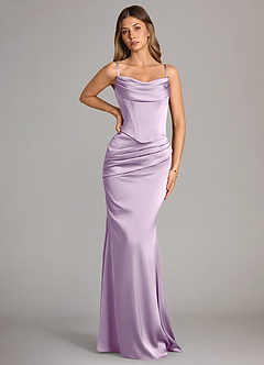 Azazie Sorrel Vestidos de damas de honor Vestido de Lila Esmerilada de Satén Elástico de Corte Sirena Convertible con Sin tirantes image6