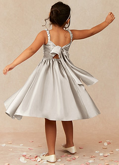 Azazie Cutie Pie Flower Girl Dresses Frost A-Line Pleated Matte Satin Dress image2
