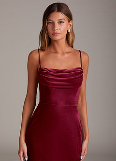 Azazie Saige Bridesmaid Dresses Burgundy Sheath Off the Shoulder Velvet Convertible Dress image2