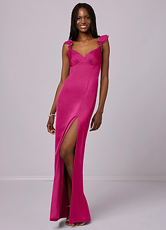 Barbie ♥ Azazie Bridesmaid Dresses Barbie Pink Sheath Stretch Satin Dress image3