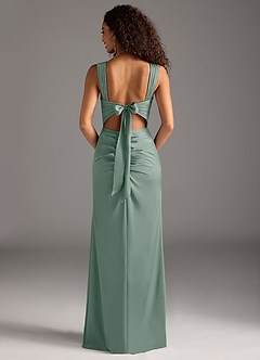 Azazie Jesaphine Jurken voor bruidsmeisjes Jurk van Stretch Satijn met Kolom Boog Zilveren Salie image5