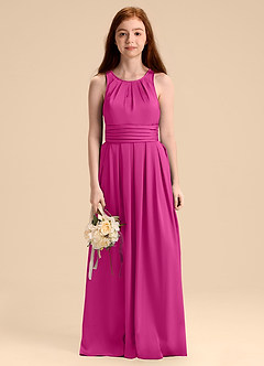 Azazie Bibiane Junior Fuchsia A-Line Pleated Stretch Satin Dress image6