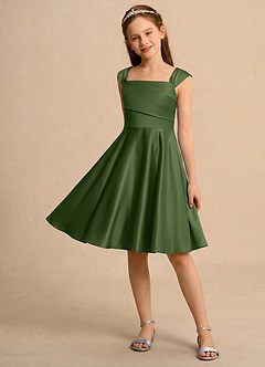 Azazie Budle Girls Formal Flower Girl Dresses Olive A-Line Pleated Matte Satin Dress image3