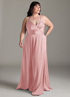 Azazie Davis Brudtärnklänningar Klä av A-Linje i Stretch Satin Plisserad Puderrosa image7