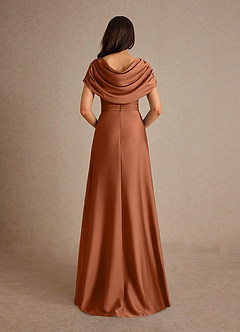 Azazie Branford At-home Try On Dresses Copper A-Line Pleated Stretch Satin Dress image3
