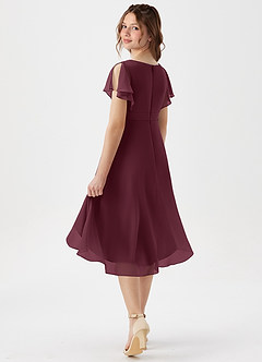 Azazie Graciela Junior Robe Trapèze en Mousseline de soie Plissée Cabernet image6