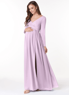 Azazie Teton Zwangerschaps Bruidsmeisjekleding A-Lijn Lange mouw Chiffon Vloerlengte Jurk image3