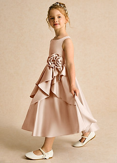 Azazie Hermia Blumenmädchenkleider A-Linie ärmellos Matte Satin Kleid Englisches Rosa image4