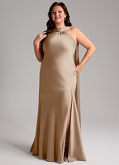 Azazie Kinsley Brautjungfernkleider Meerjungfrau-Linie Seitliche Cut-Outs Stretch-Satin Kleid Taupe image11