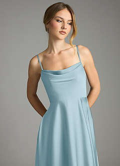 Azazie Elle Bridesmaid Dresses Moody Blue A-Line Pleated Stretch Satin Dress image2
