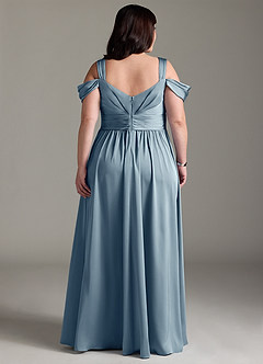 Azazie Lianne Robes de demoiselle d'honneur Robe Trapèze en Satin extensible Épaule décolletée Bleu Poussiéreux image10