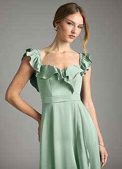 Azazie Lyra Bridesmaid Dresses Agave A-Line Off the Shoulder Stretch Satin Convertible Dress image2
