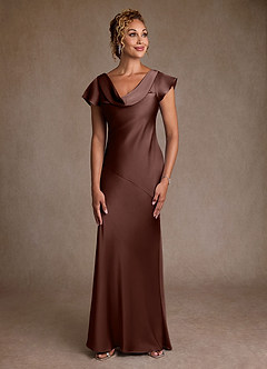 Azazie Shelby Mother of the Bride Dresses Espresso Mermaid Pleated Stretch Satin Dress image1