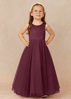 Azazie Muni Flower Girl Dresses Cabernet A-Line Bow Tulle Dress image2