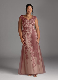 Azazie Melena Mother of the Bride Dresses Desert Rose Champagne Mermaid Lace Tulle Dress image11
