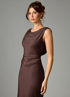 Azazie Kieryn Bridesmaid Dresses Ganache Mermaid Pleated Stretch Satin Dress image4