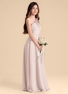 Azazie Charlize Junior Abito A-Line in Raso Elasticizzato Plissettato Rosa Rossore image5