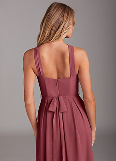 Azazie Dixie Bridesmaid Dresses Merlot A-Line Halter Pleated Chiffon Dress image6