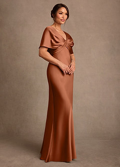 Azazie Dosia Mère de la mariée Robes Robe Fourreau en Satin extensible Plissée Cuivre image2