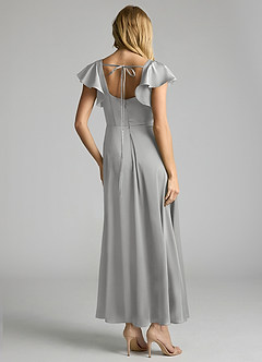 Azazie Bondi Bridesmaid Dresses Silver A-Line Ruched Stretch Satin Dress image3