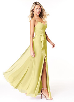 Azazie Emerald Robes de demoiselle d'honneur Robe Trapèze en Mousseline de soie Volant Sorbet Citron image2
