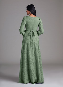 Azazie Leonia Brautjungfernkleider A-Linie Langarm Blumen-Burnout Kleid Matcha image3