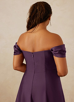 Christian Siriano Bridal for Azazie 1002 Bridesmaid Dresses Plum A-Line Off the Shoulder Stretch Satin Convertible Dress image14