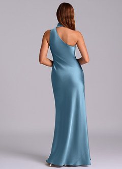 Azazie Seona Brautjungfernkleider Meerjungfrau-Linie One-Shoulder Stretch-Satin Kleid Stahlblau image4