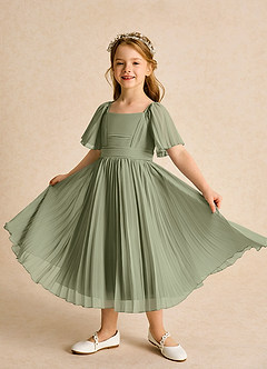 Azazie Gisele Abiti da Ragazza di Fiori Abito A-Line in Chiffon Plissettato Pistacchio image4