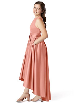 Azazie Inaya Junior A-Linie Gürtel/Schärpe Stretch-Satin Kleid Koralle image4