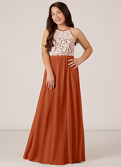 Azazie Fahari Junior Burnt Orange A-Line Lace Chiffon Dress image2