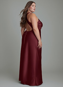 Azazie Evadne Bridesmaid Dresses Cabernet Sheath Pleated Stretch Satin Dress image2
